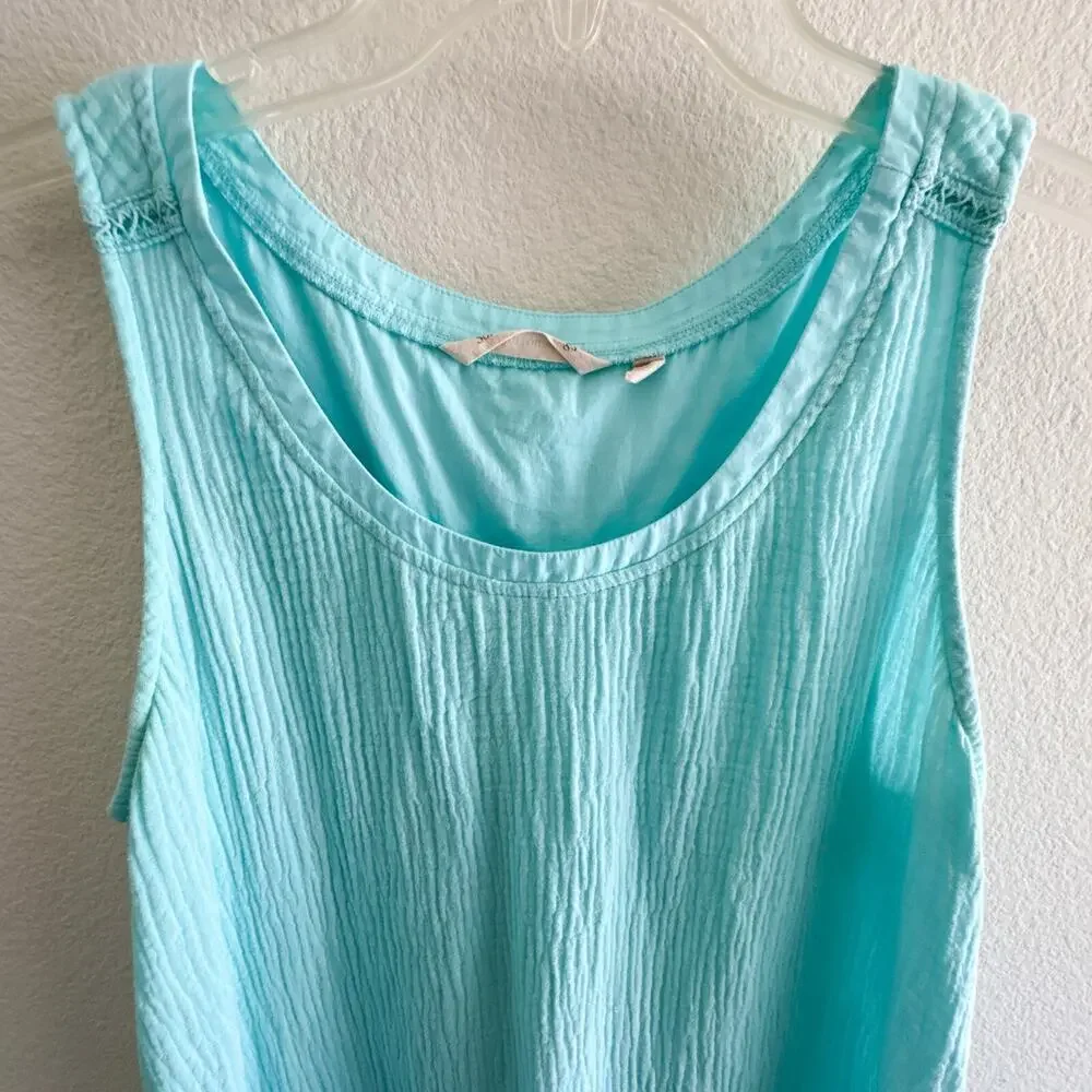Soft Surroundings Beach Bound Tank Aqua Blue Small Crinkle Cotton Top S 2ER69